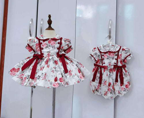 Burgundy floral Classic dress ( October delivery)