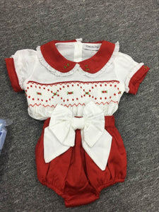 Red Satin smock Romper