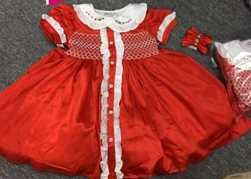 Red satin front button smock dress