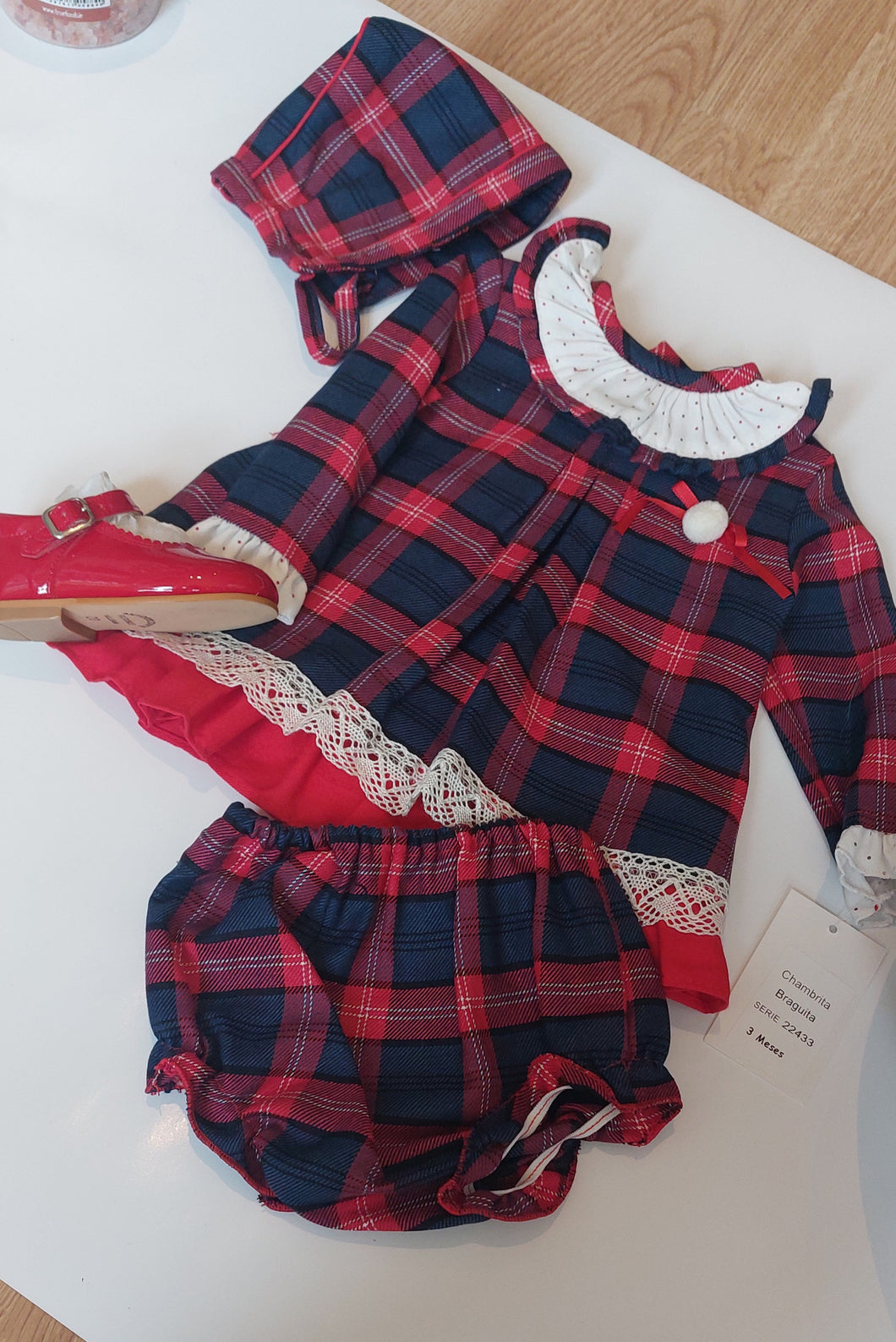 Tartan dress, bonnet& knickers