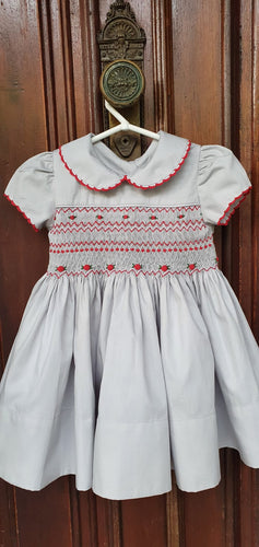 Grey with red smocking