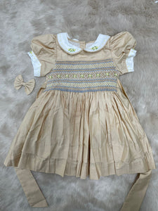 Champagne smock with hairbows