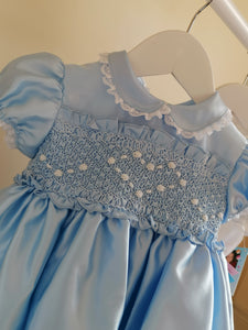 Blue satin heart smock