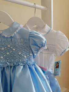 Blue satin heart smock