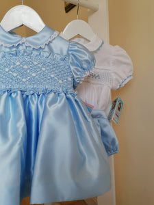 Blue satin heart smock