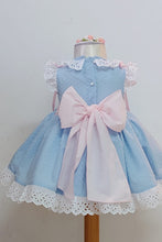 Load image into Gallery viewer, Blue plumetti with pink smocking