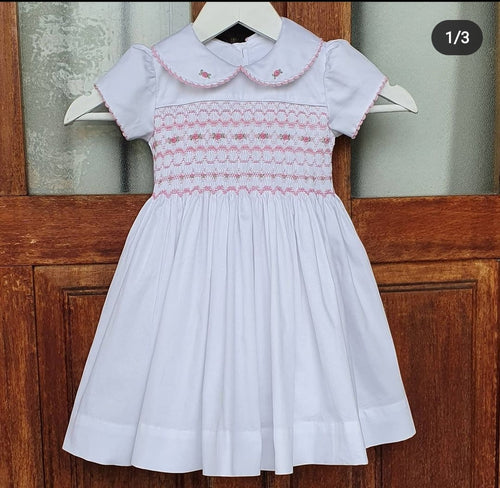white with pink smocking