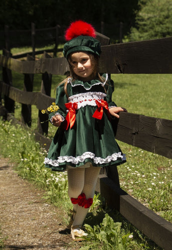 Girls green velvet and smock